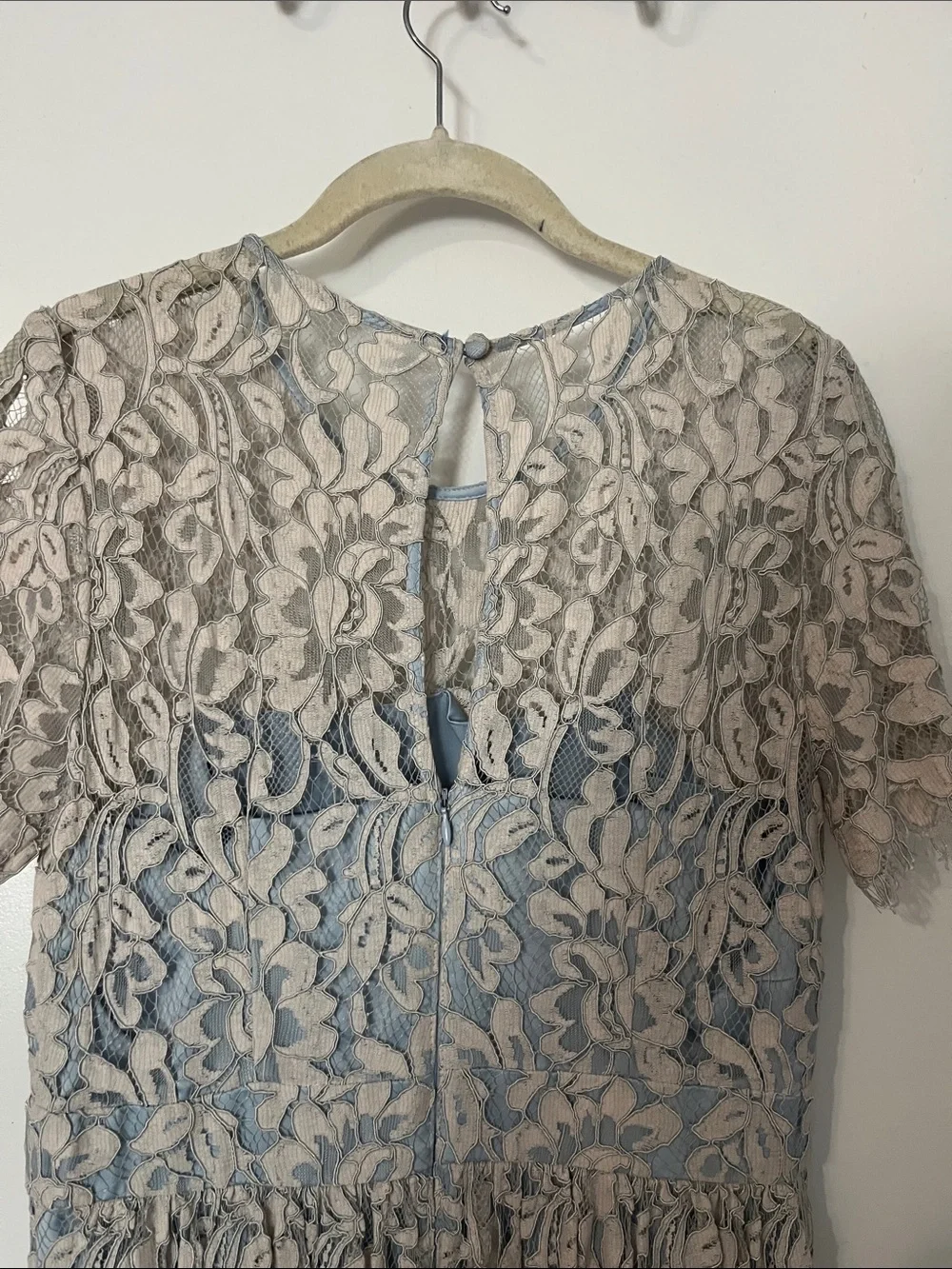 Eliza J Blue Dress with Cream Lace Overlay